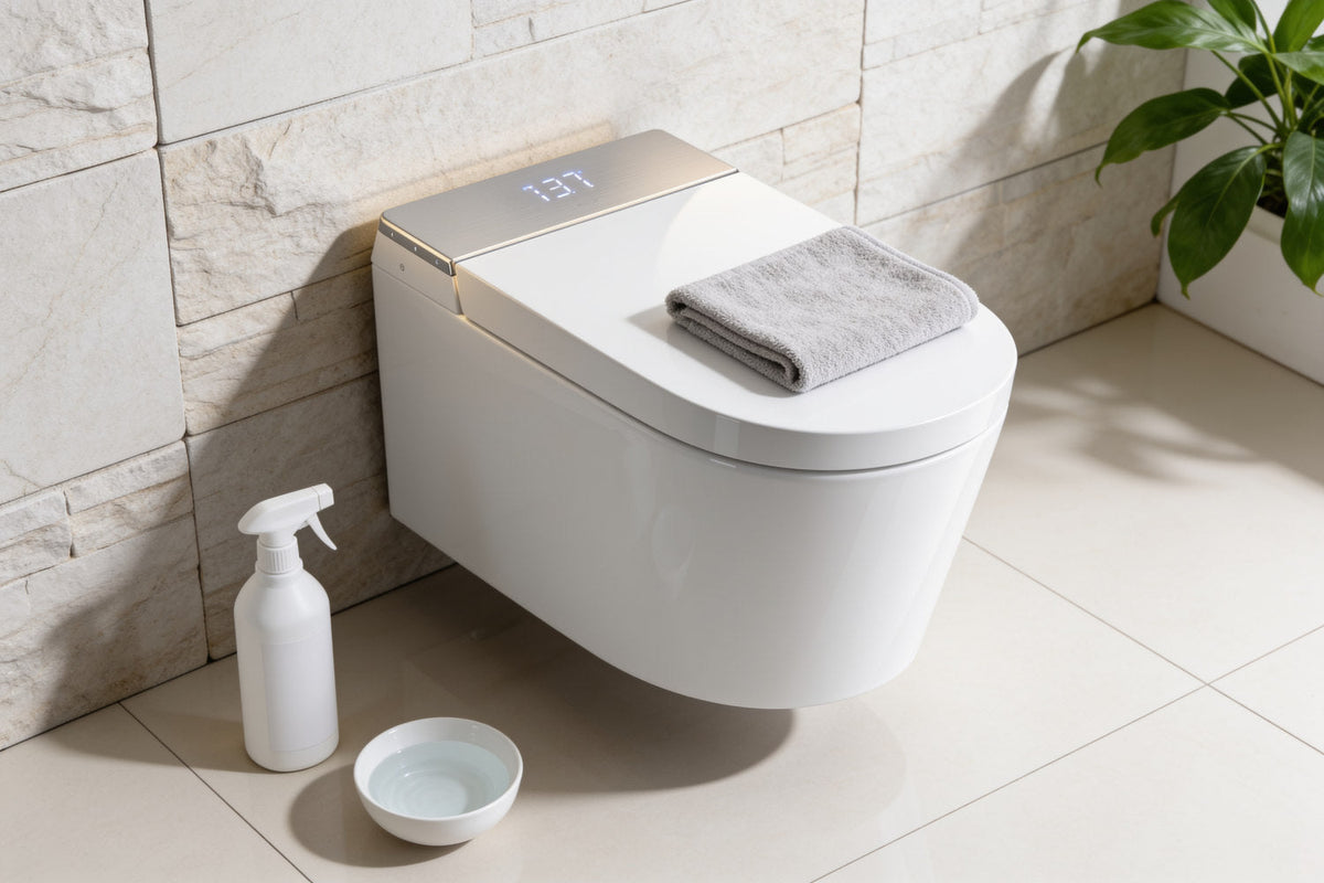 Toilette japonaise Nōble ONE avec un chiffon doux, un vaporisateur et un bol d'eau pour l'entretien
