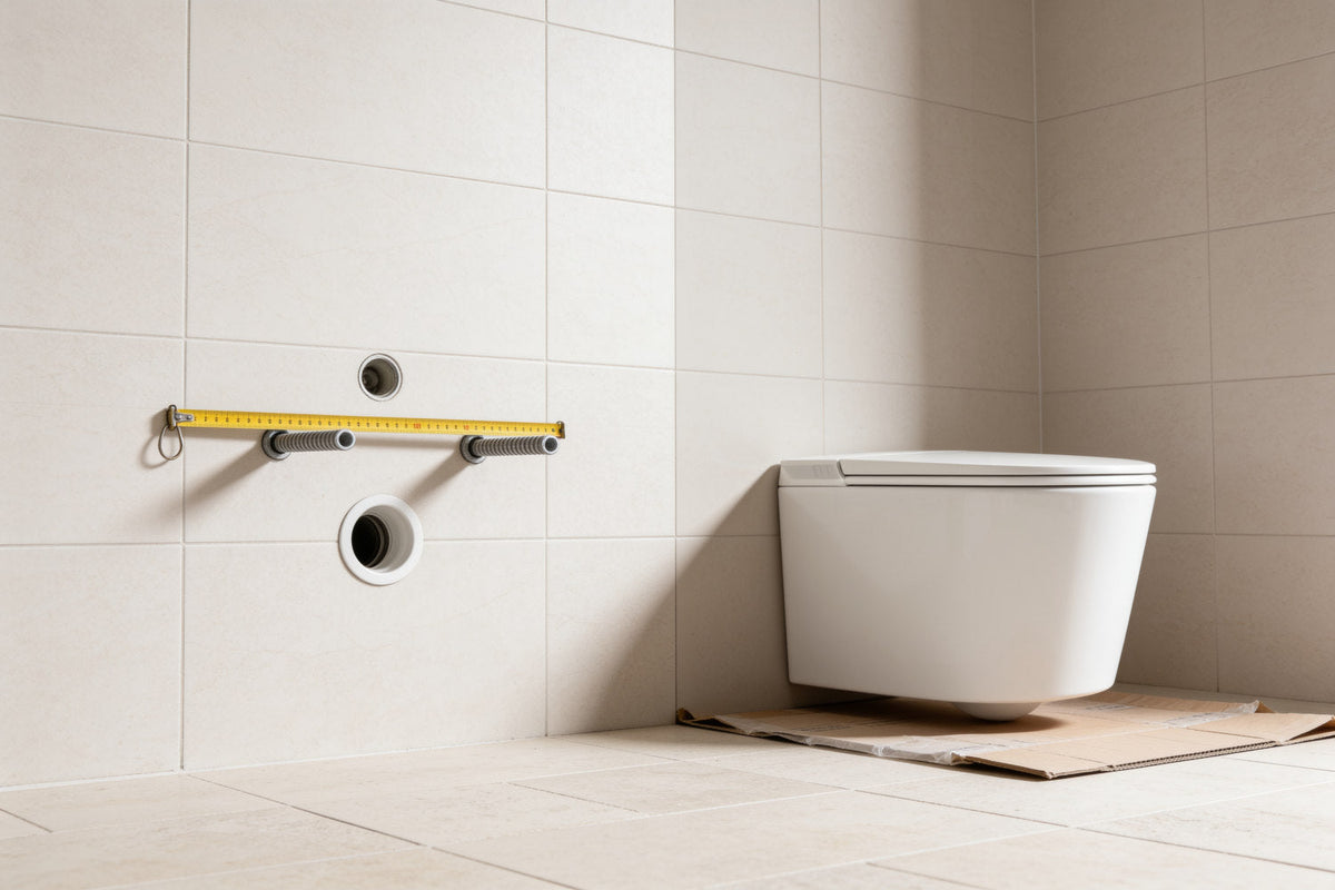 Tiges de fixation d'un bâti-support mesurées au mètre, toilette japonaise suspendue Nōble FLOW prête à poser